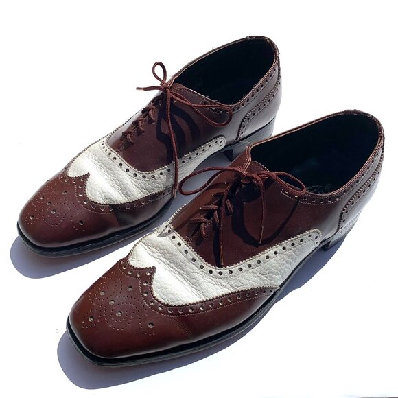 Vintage Nettleton Men’s Two Tone Wingtip Oxford Shoes Brown & White 10.5 main image 7